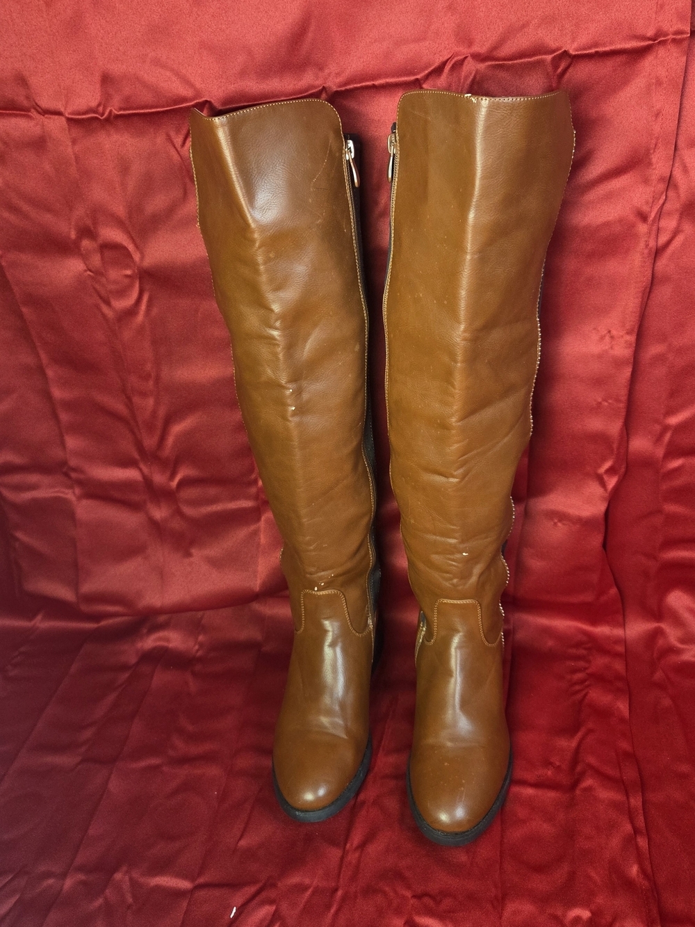 Women's Tall Tan Leather Riding Boots with Side Zip